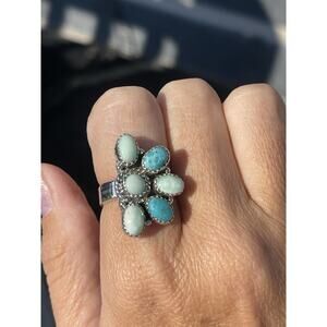 Native Style SW Sterling Silver Bluebird Turquoise Half Cluster Adjustable Multi